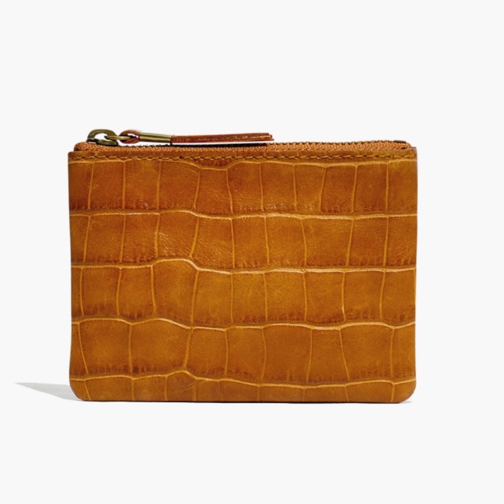 Madewell Croc-Embossed Zip Card Pouch in Cognac